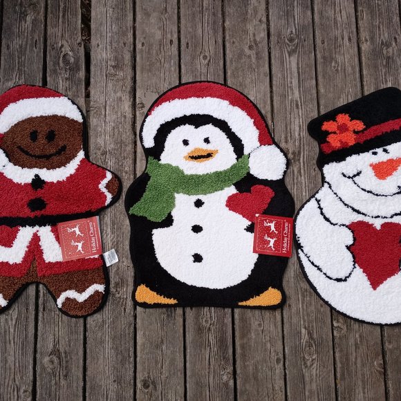 🆕Set of 3 Holiday Charm Mats Gingerbread Snowman Penguin Love Door Floor Bath - Picture 1 of 9